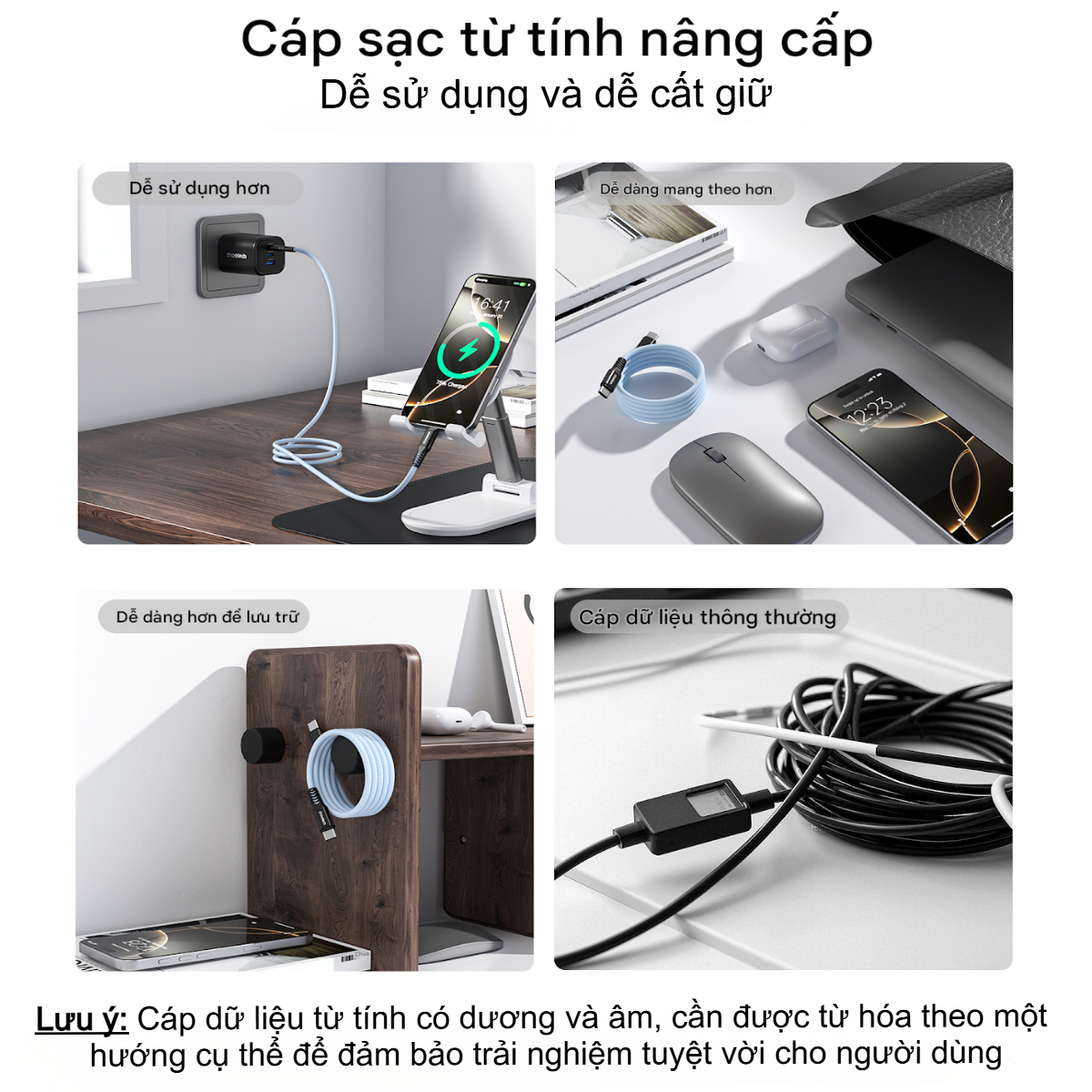 Cáp sạc nhanh Type C to Type C 100W Choetech XCC-1081 thiết kế từ tính - Hàng chính hãng