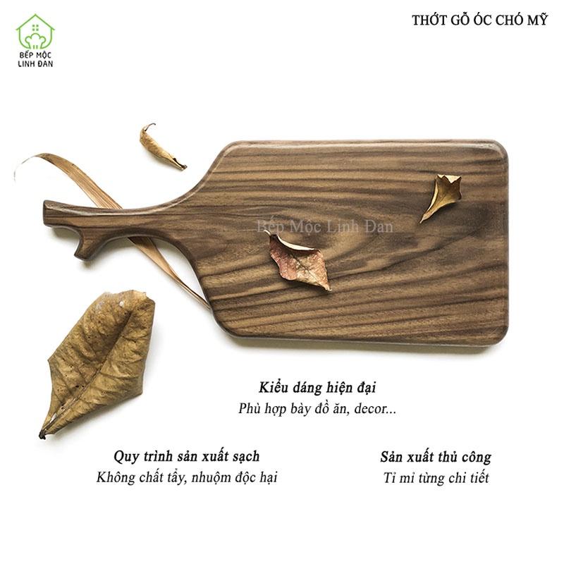 Thớt gỗ óc chó tay cầm sừng hươu_Nhà hàng, bày thức ăn, decor (18cm x 41cm)