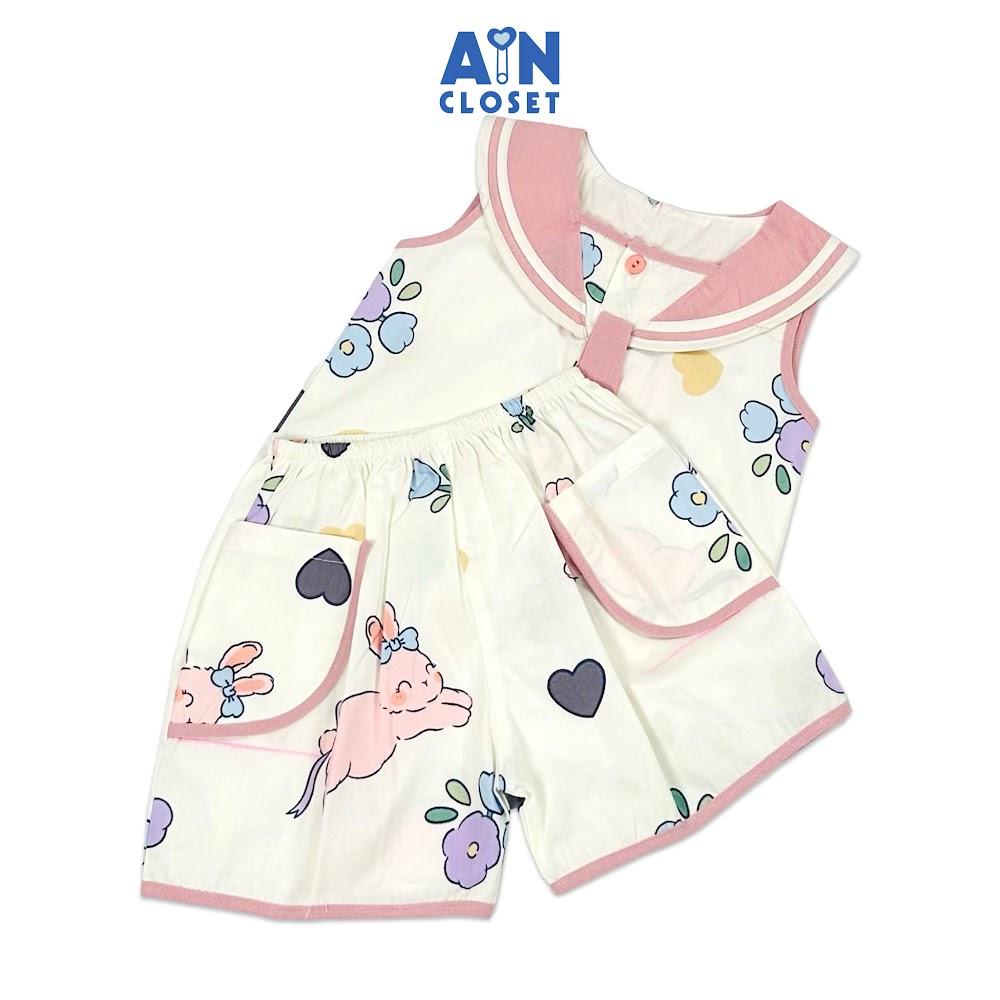 Bộ quần áo Ngắn bé gái họa tiết Thỏ Thủy Thủ hồng cotton - AICDBGKDGRZA - AIN Closet