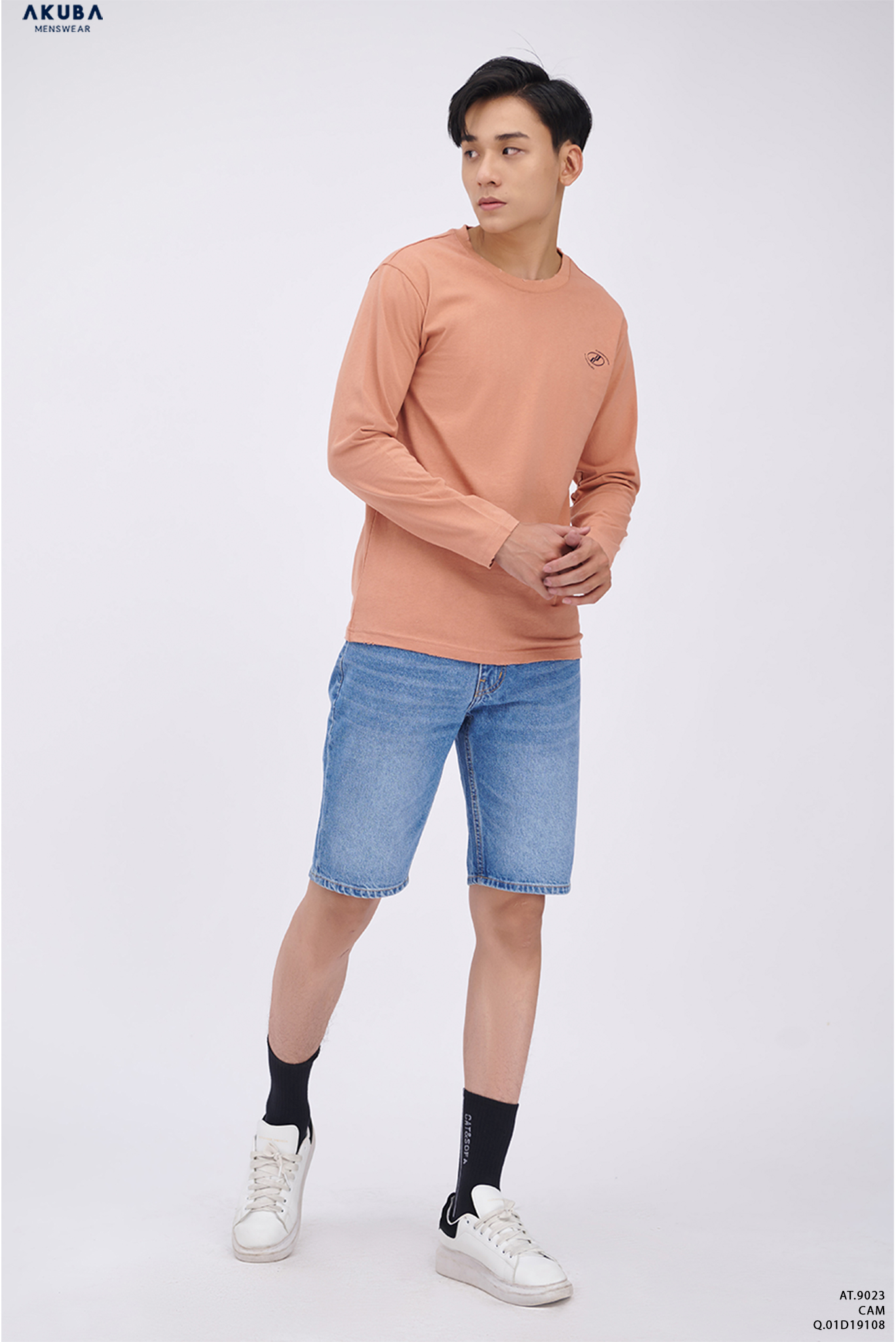 Áo thun tay dài nam Hàn Quốc Akuba chuẩn form Slim fit vải thoáng mát chất liệu cotton 9023