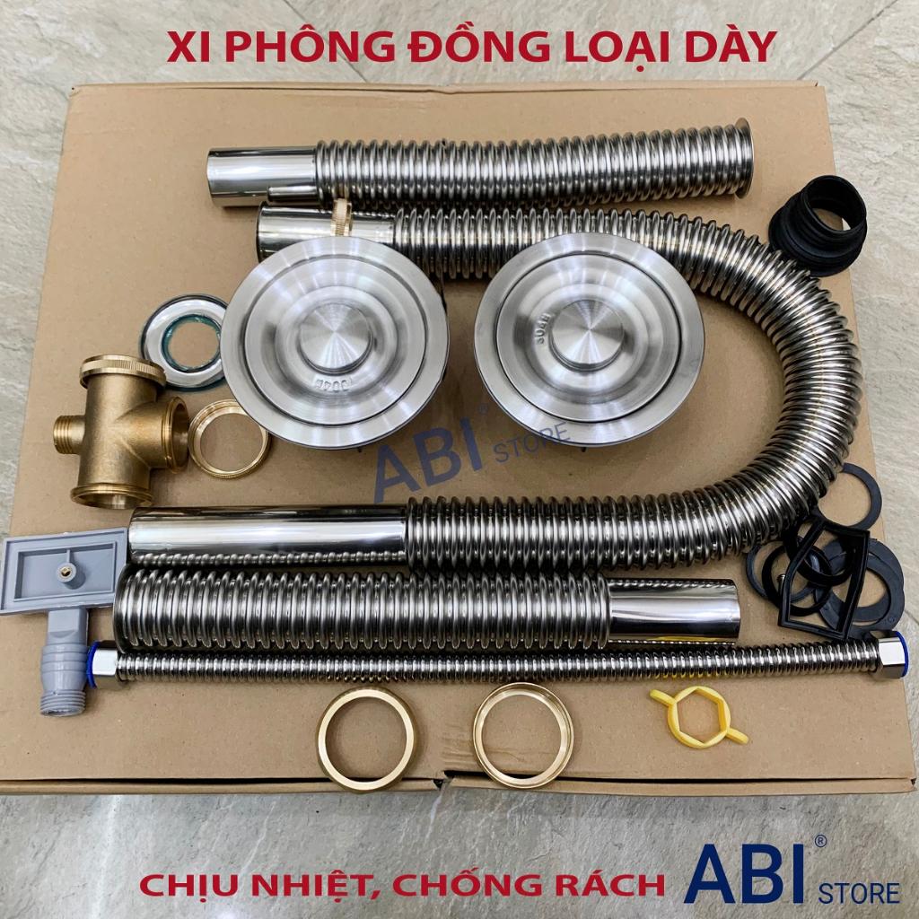 Bộ xi phông đồng chậu rửa bát đôi chống chuột, chịu nhiệt hàng dày, xi phông bồn rửa inox 2 hố 110mm cao cấp