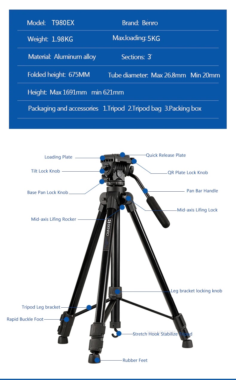 Chân máy ảnh Benro dòng T (T560, T600EX, T660EX, T699N, T800EX, T880EX, T899N, T980EX)