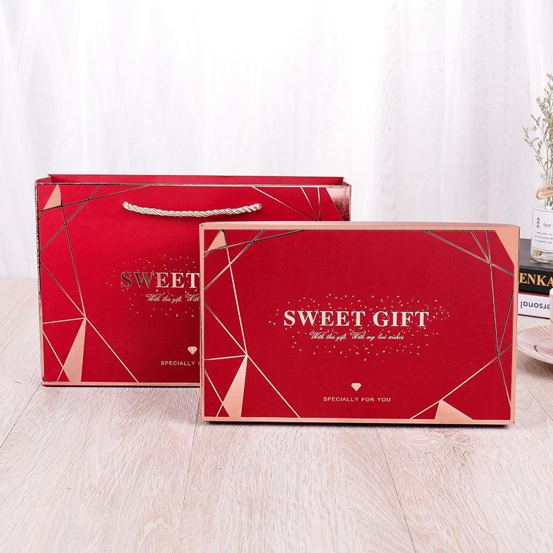 XÉ LẺ Bộ túi giấy Hộp quà 26 16 5,5cm đựng quà, In chữ Sweet Gift phong cách châu Âu Q320 - Túi đỏ
