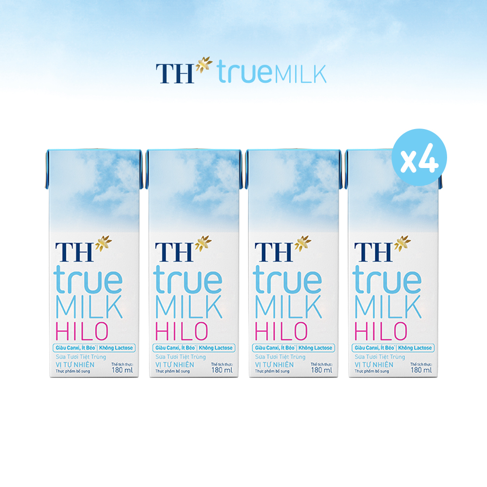 4 Lốc sữa tươi tiệt trùng TH True Milk HILO 180ml (180ml x 4 hộp)