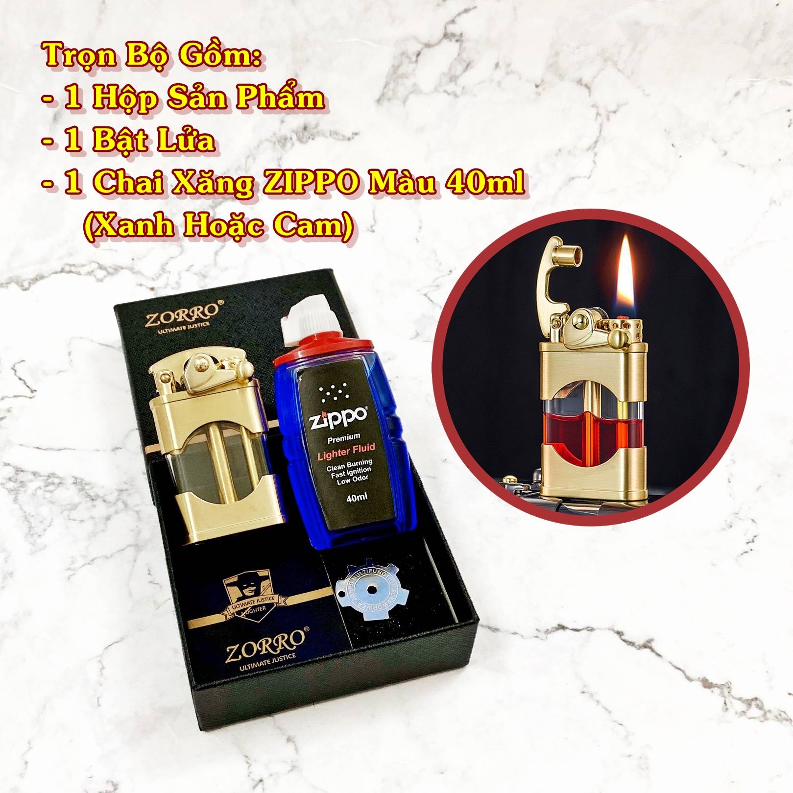 SET Bật lửa hột quẹt xăng lộ thiên Z660 búng tay đánh lửa kèm chai xăng - xài xăng