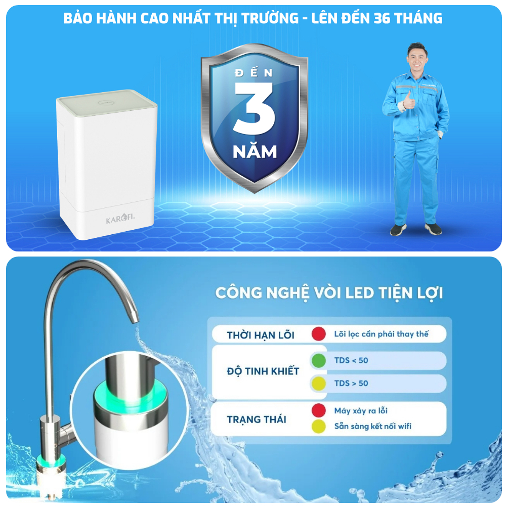 Máy Lọc Nước Để Gầm Karofi KAQ-U98, Vòi Led Điện Tử, Kết Nối Wifi, 10 Lõi Cao Cấp, Hàng Chính Hãng