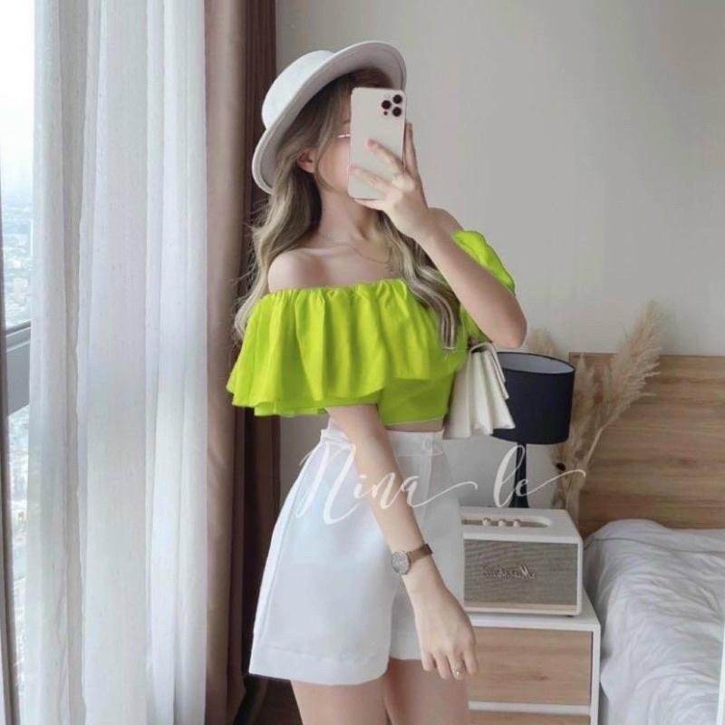 Sét áo trễ vai xếp bèo kèm quần xinh lung linh