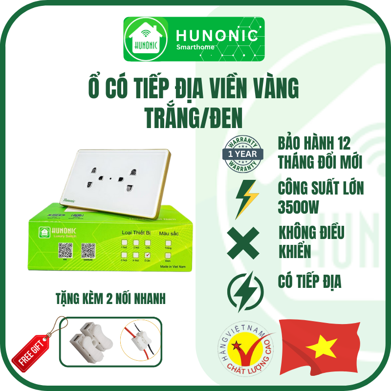 Ổ Cắm Mặt Kính Cường Lực Cao Cấp Hunonic Màu Đen│Ổ Cắm Âm Tường Chữ Nhật Sang Trọng. Thiết Bị Gia Dụng