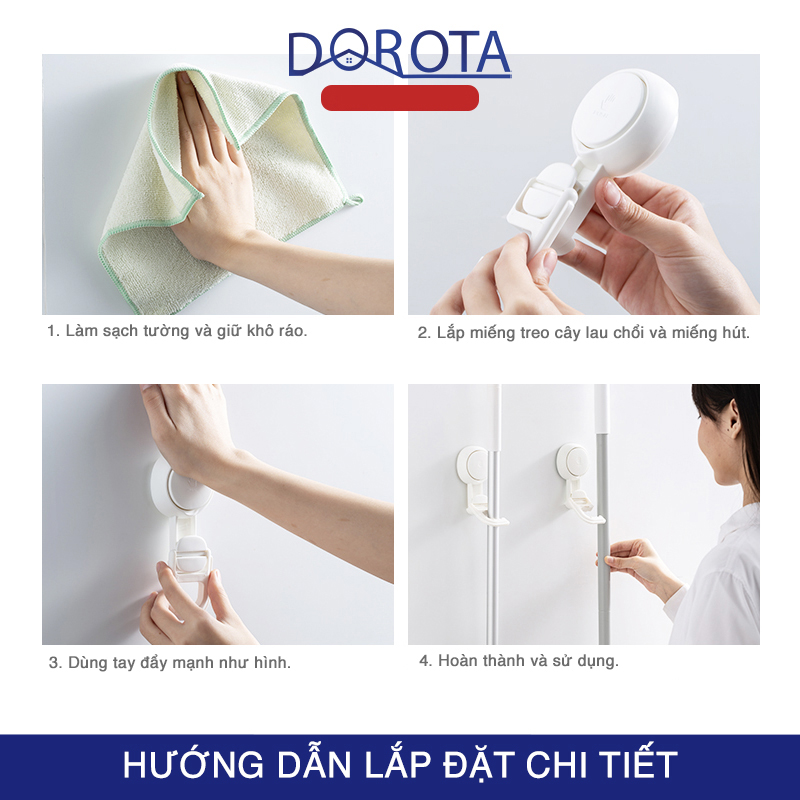 Móc treo chổi cao cấp DOROTA giá kẹp giữ cây lau nhà dán tường chống nước tái sử dụng chịu tải 5kg AW594