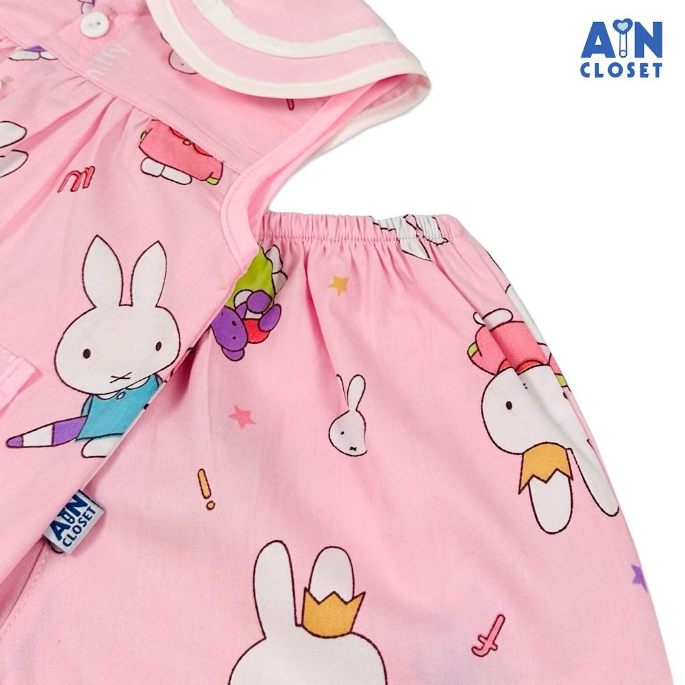 Bộ quần áo Ngắn bé gái Thỏ Miffy hồng cotton - AICDBGHKREBU - AIN Closet