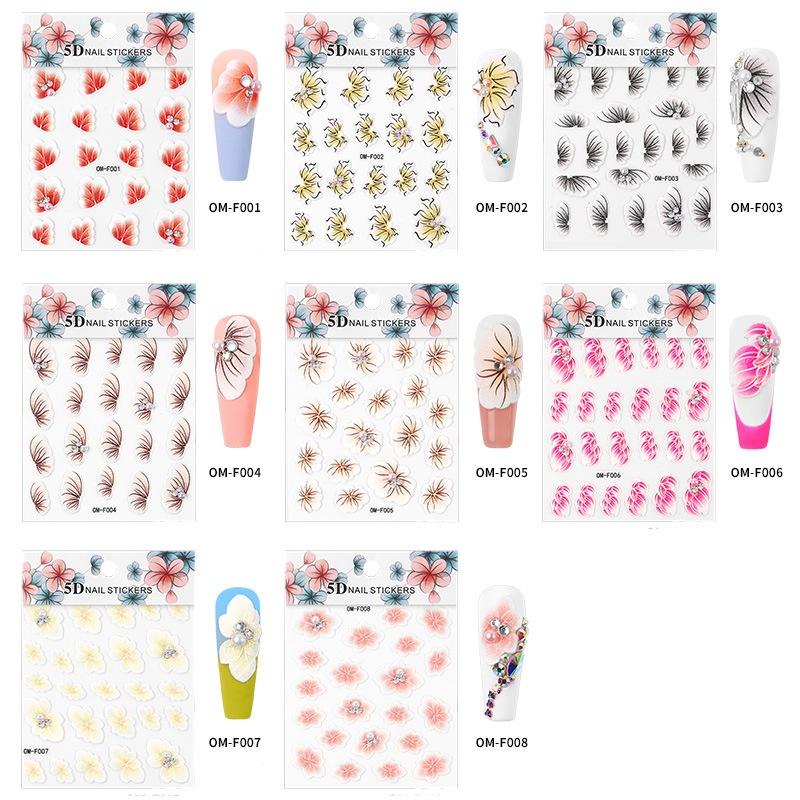 Sticker hoa nail 3D 5D , decal sticker dán móng tay hoa nổi 3 chiều đính đá phong cách Hoa Anh Đào trang trí móng