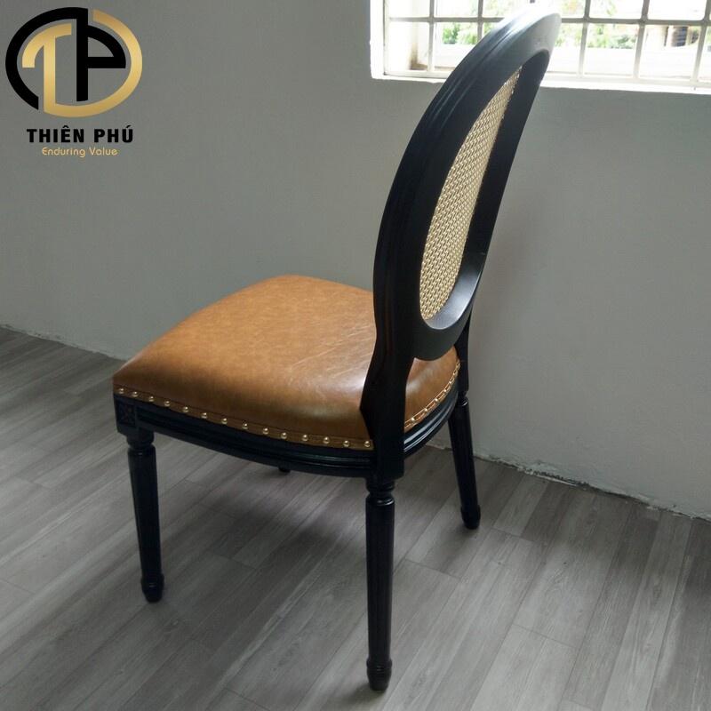 Ghế ăn tân cổ điển gỗ sồi, tựa mây nhân tạo phong cách Indochine sang trọng