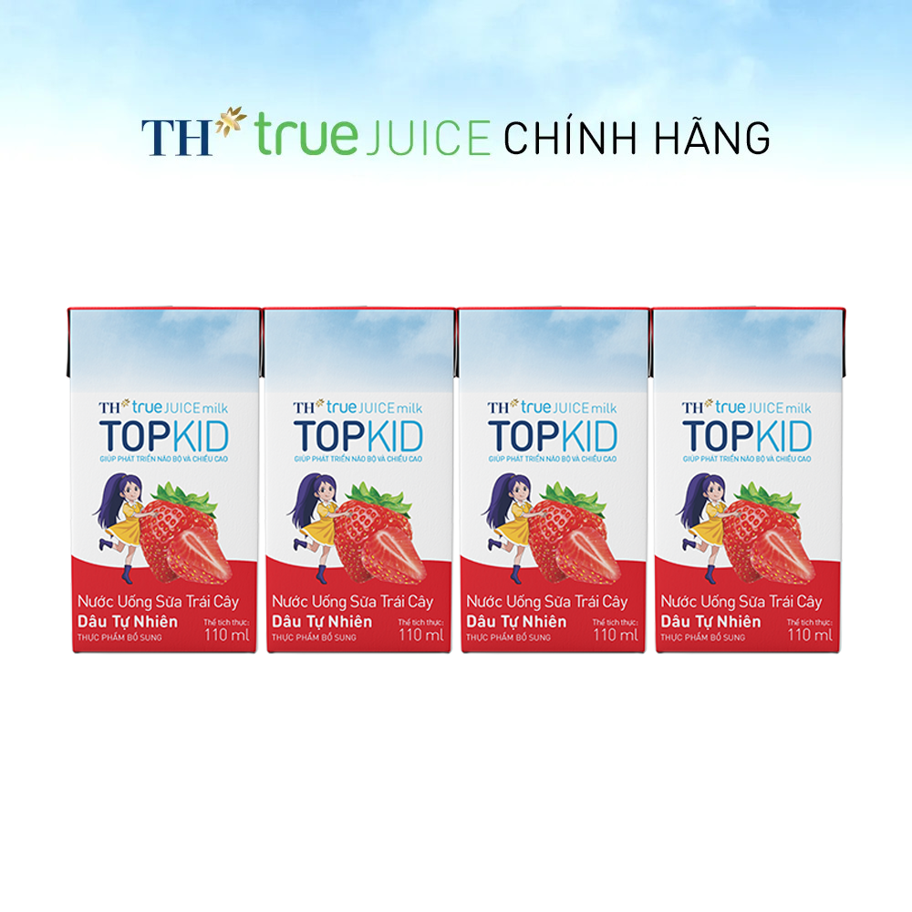 Thùng 48 hộp nước uống sữa trái cây TH true JUICE milk TOPKID hương dâu tự nhiên 110 ml (110 ml x 48)