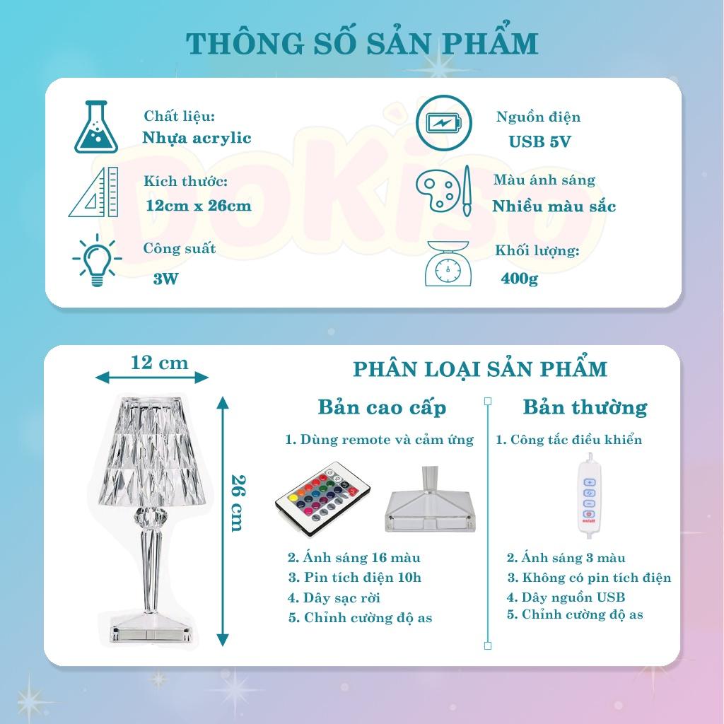 Đèn ngủ pha lê trang trí để bàn DoKiso DHZ-900 ánh sáng sang trọng 16 màu RGB