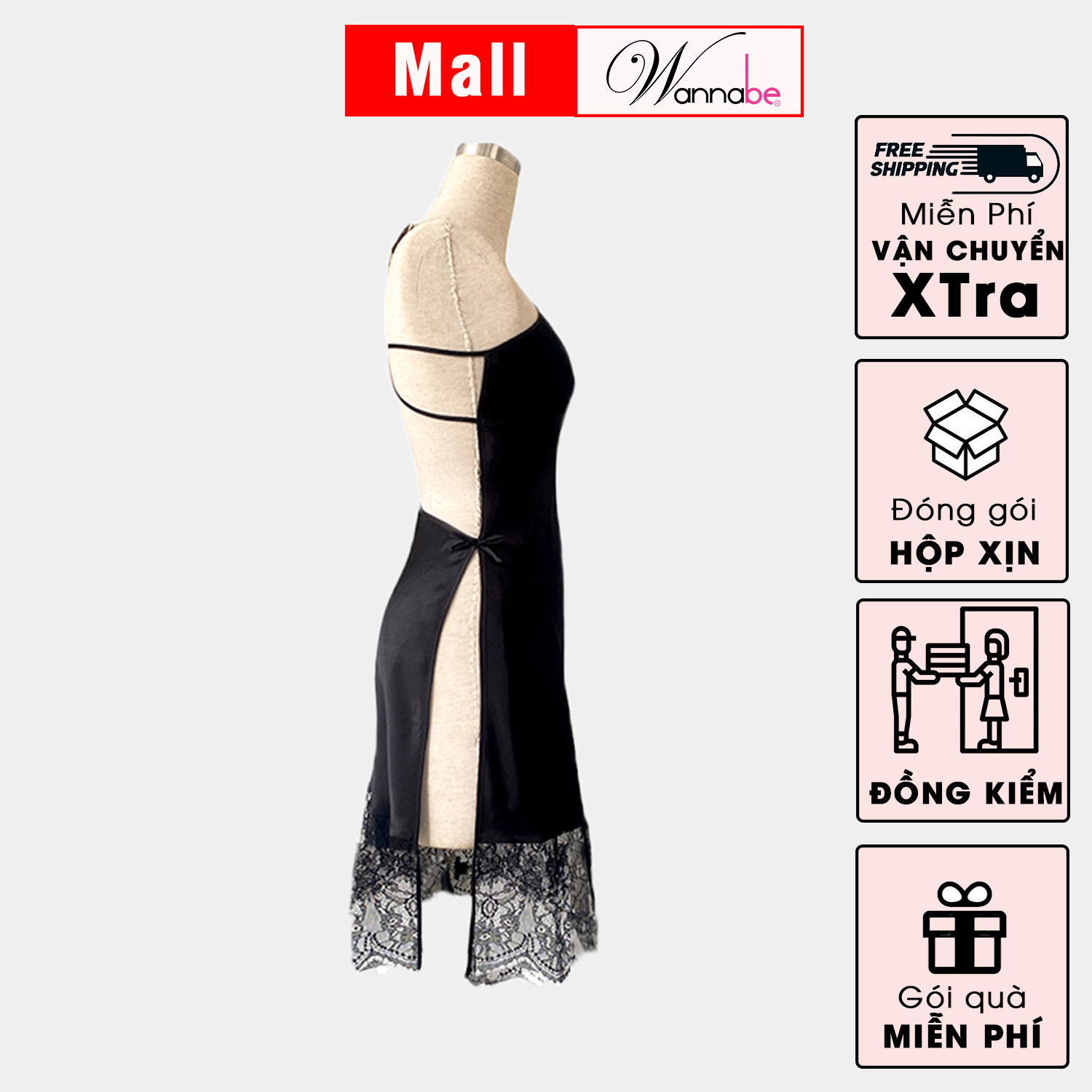 Đầm ngủ phi lụa cao cấp Wannabe DNS20 hở lưng đan dây gợi cảm quyến rũ