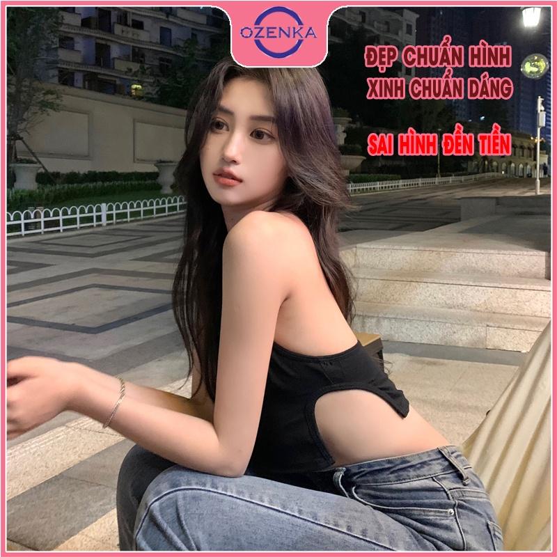 Áo ba lỗ nữ croptop ôm gợi cảm, ao thun sát nách sẻ gấu hở lưng sang chảnh mặc đi chơi đi biển màu đen trắng