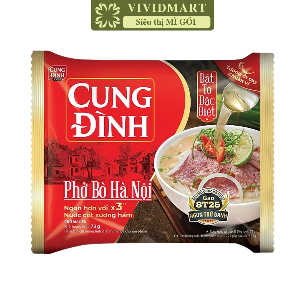 AFOTECH - Phở Cung Đình hương vị Phở bò Hà Nội, Phở bò Cung Đình, Phở bò Hà Nội Cung Đình ăn liền (68g/gói)