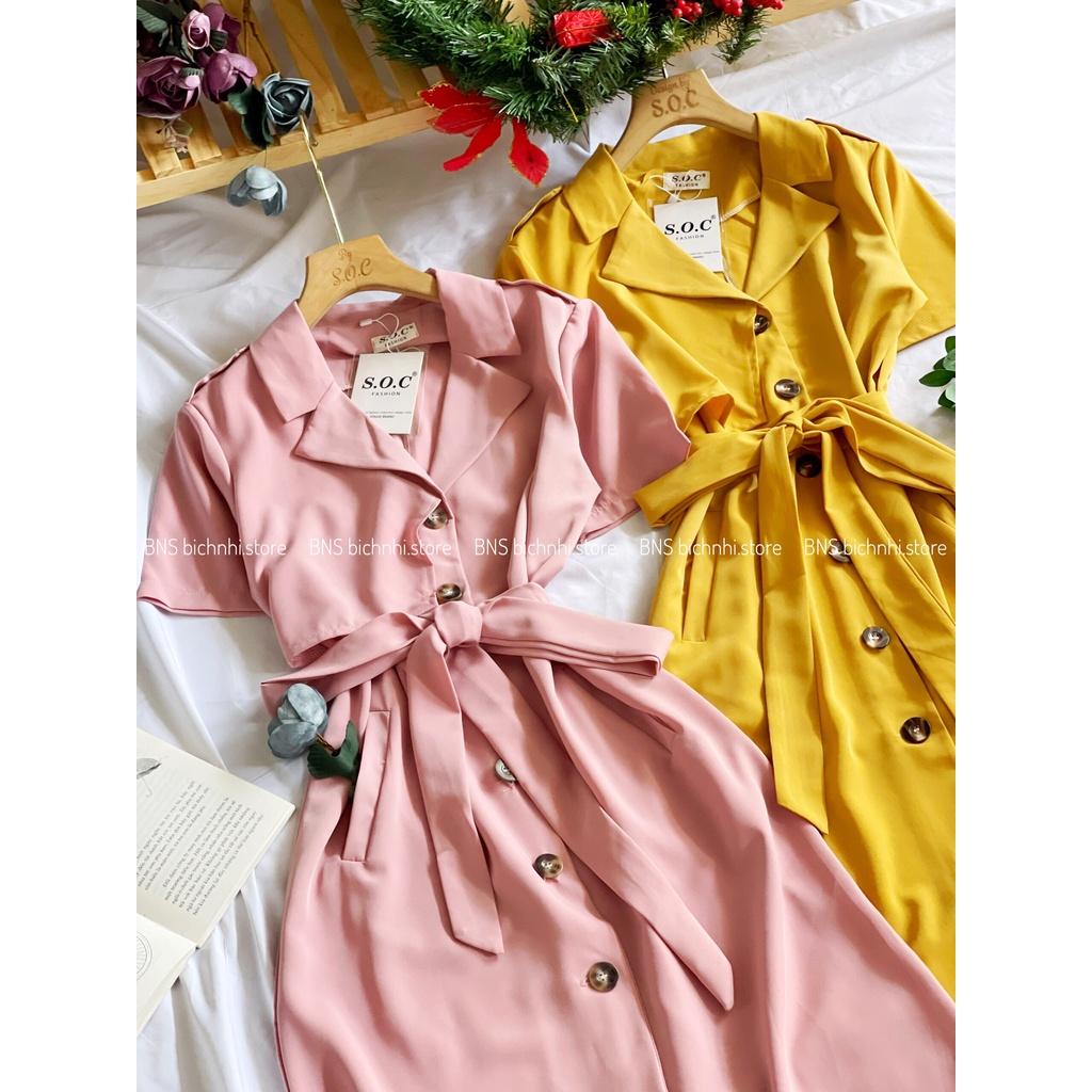 ĐẦM NỮ CỔ VEST CÀI NÚT THẮT NƠ EO THANH LỊCH CÔNG SỞ- Self Belted Shirt Dress- BY BNS CAILY DRESS BND003