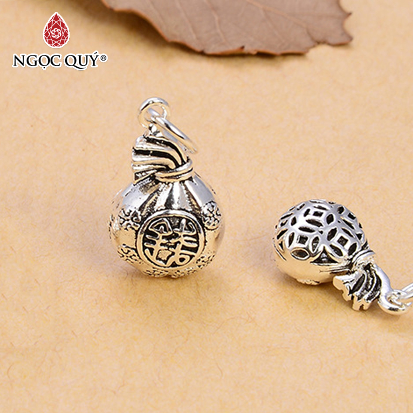 Combo 2 cái charm bạc túi tài lộc treo size 8,6x 12,4 mm - Ngọc Quý Gemstones