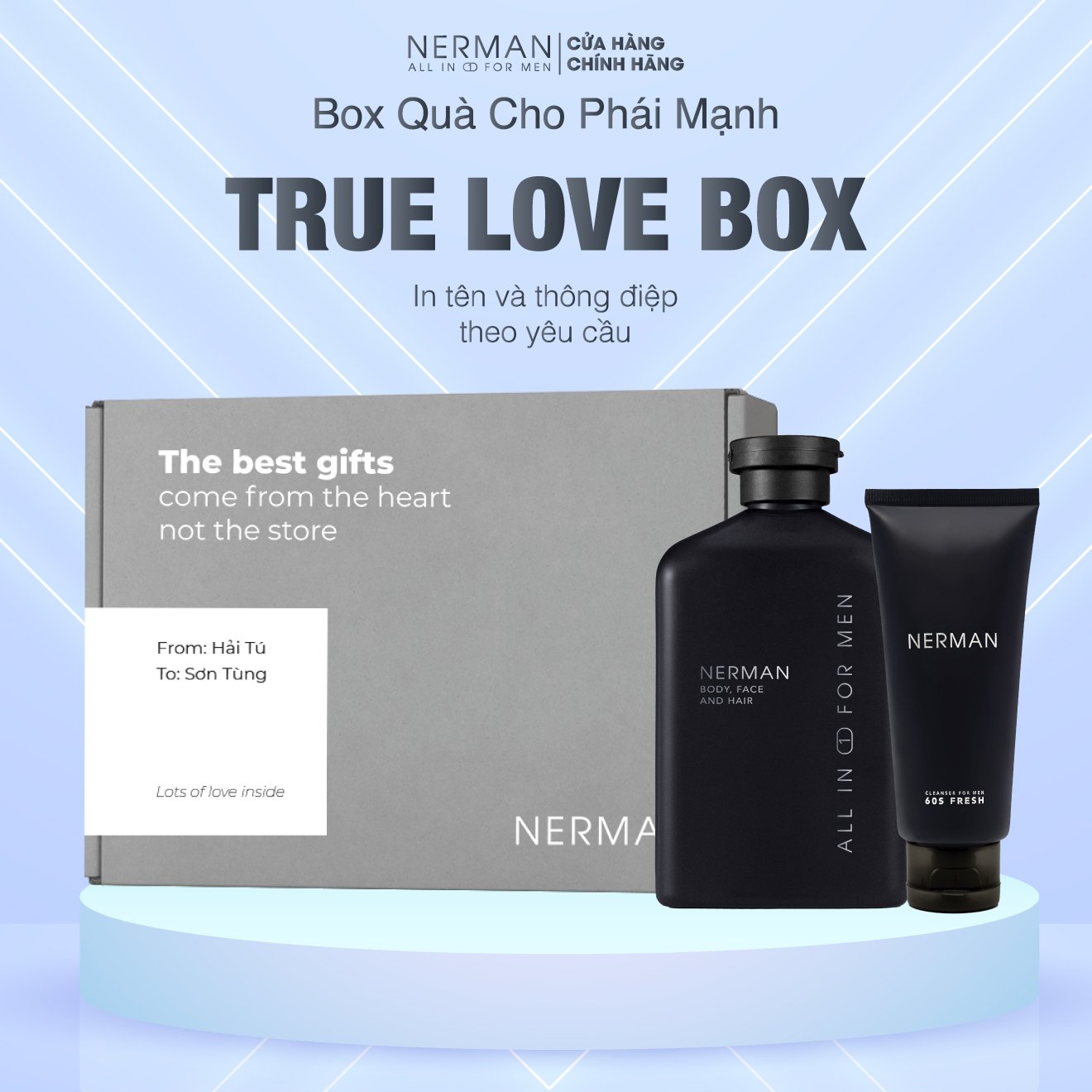 Bộ quà tặng nam giới - TRUE LOVE BOX - Sữa tắm gội hương nước hoa 350ml & Gel rửa mặt 100ml
