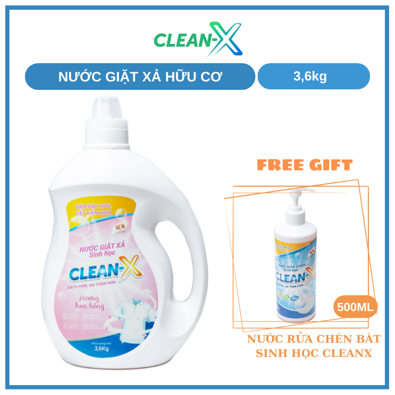 NƯỚC GIẶT XẢ HỮU CƠ SINH HỌC CLEANX CHIẾT XUẤT TỰ NHIÊN HƯƠNG HOA HỒNG