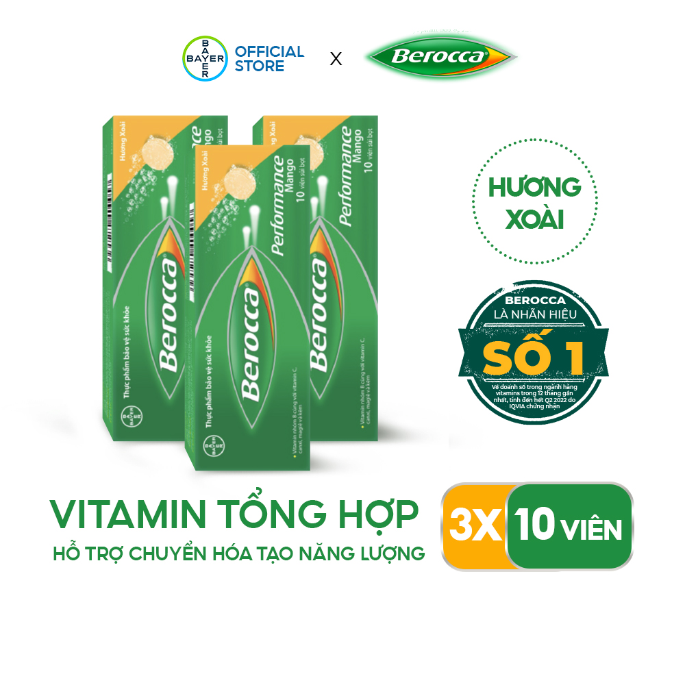 Combo 3 Hộp Viên Sủi Bổ Sung Vitamin BEROCCA Performance Hộp 10 Viên x3 Hỗ Trợ Tăng Cường Sức Đề Kháng