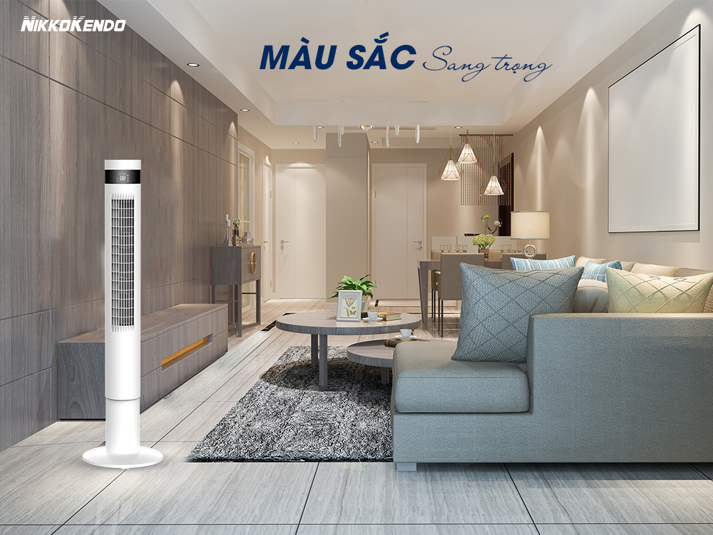 Quạt tháp Nikkokendo FT-14 có remote hẹn giờ màu đen trắng xoay 90 độ - Hàng chính hãng