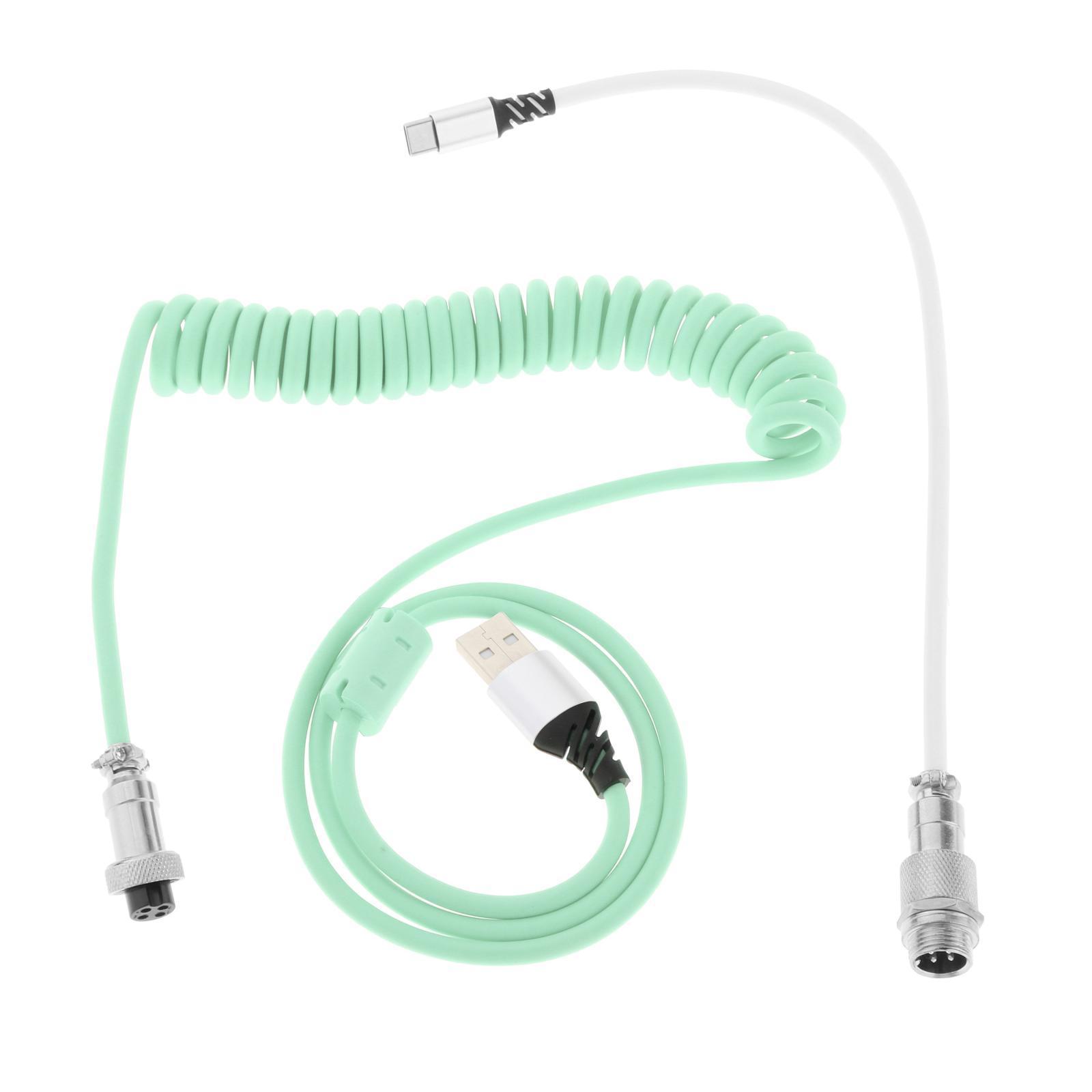 Coiled USB Type C Cable with Aviation Plug for Laptop for Type C Mechanical Keyboard