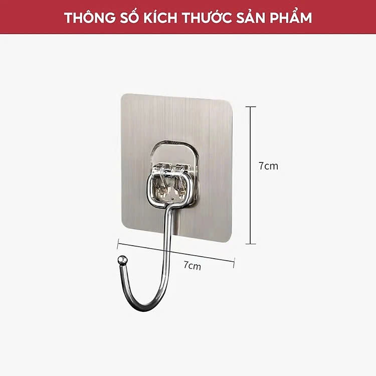 COMBO 10 Móc Dán Tường Inox 304 Loại 1 Chân Chịu Lực Đến 20kg Kèm Miếng Dán Tráng Bạc Siêu Dính, Móc Dán Chịu Lực Loại Tốt