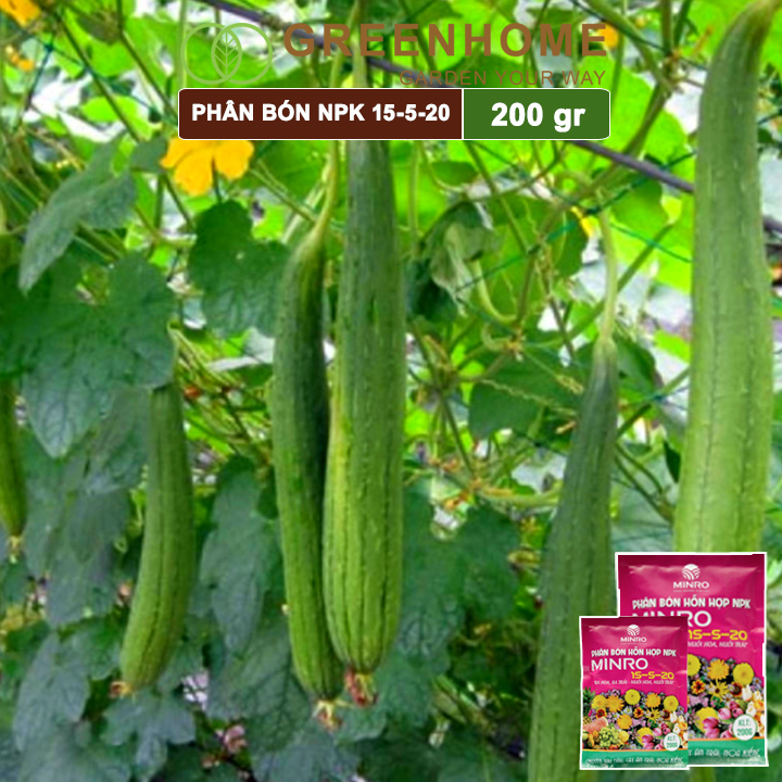 Phân NPK 15-5-20 Minro, bao 200gr, phân bón kích ra hoa, đậu trái, nuôi hoa, nuôi trái |Greenhome