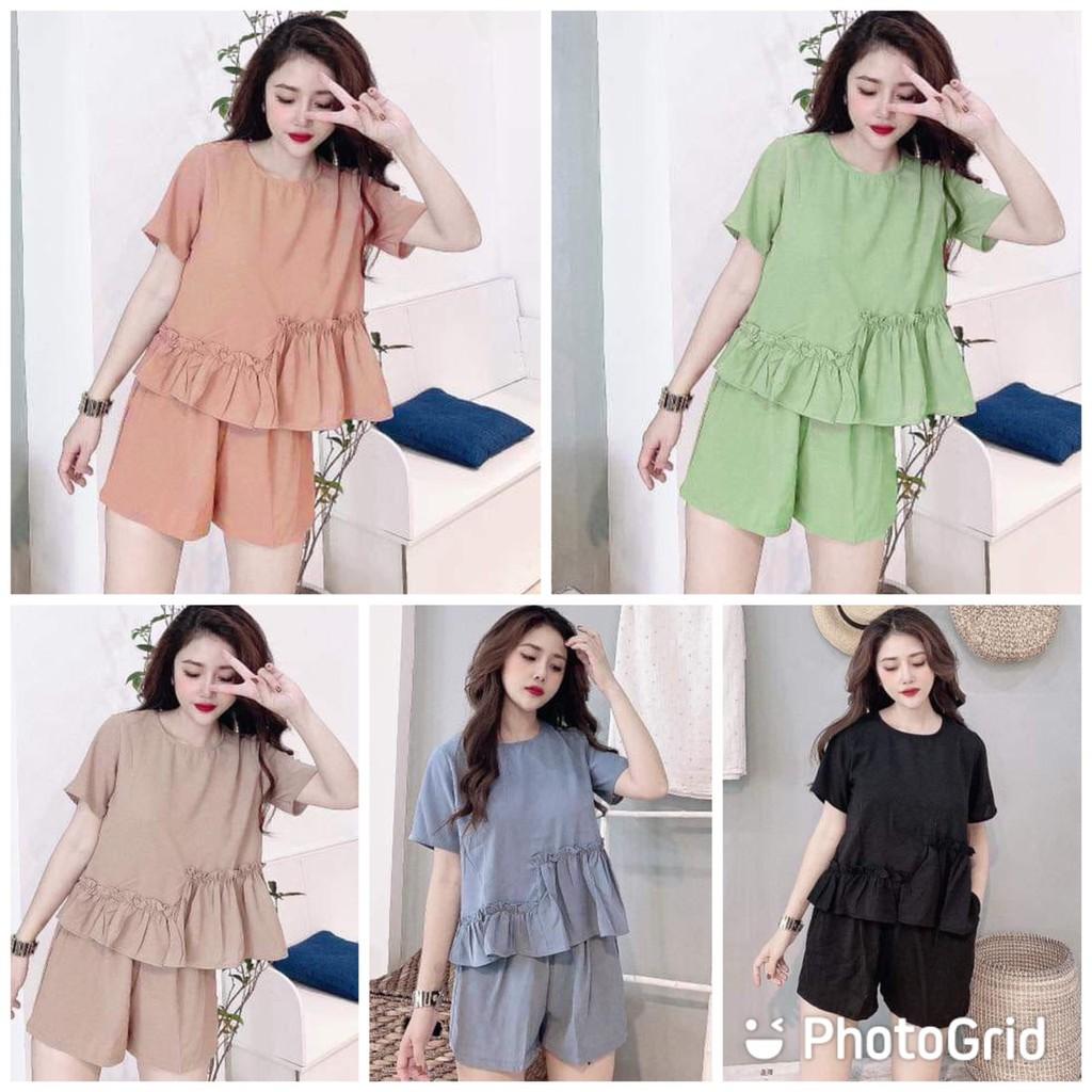 Set bộ thời trang thun cotton mềm mịn co giản thấm hút mồ hôi, kiểu dáng quần đùi kết hợp áo tay ngắn phối-DUI76 bèo