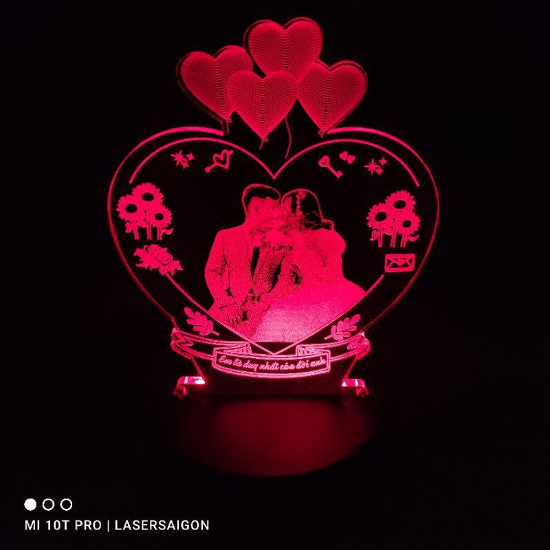 Quà tặng - Đèn ngủ Led 3D khắc hình chân dung - mẫu tim 2
