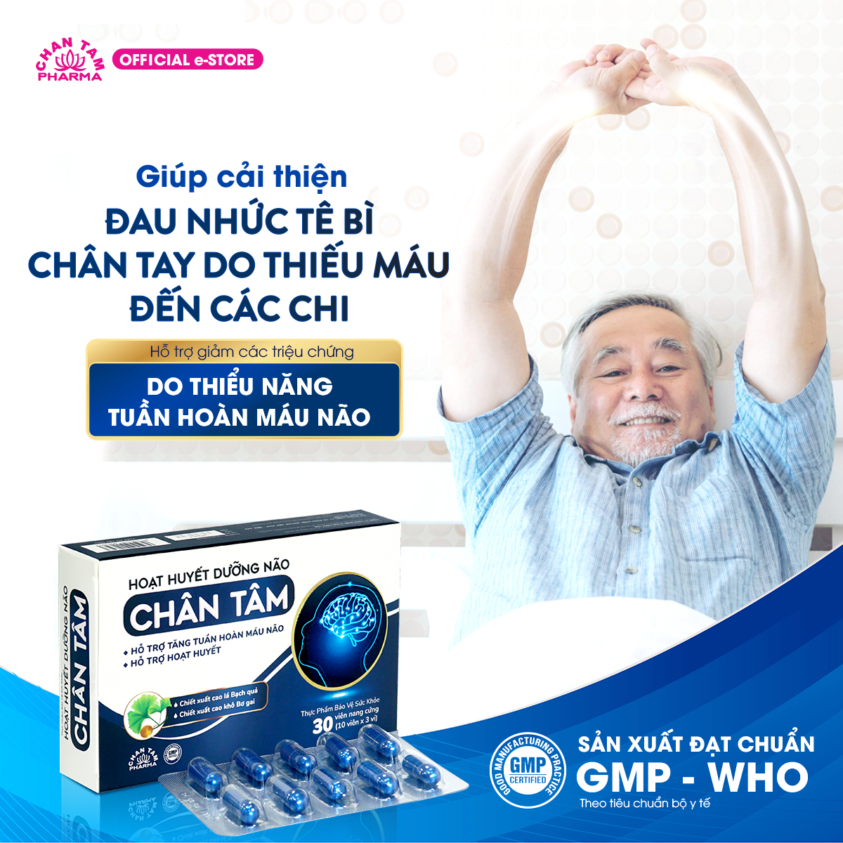 Viên uống hoạt huyết dưỡng nào Chân Tâm tăng tuần hoàn máu não, giảm rối loạn tiền đình – Hộp 30 viên