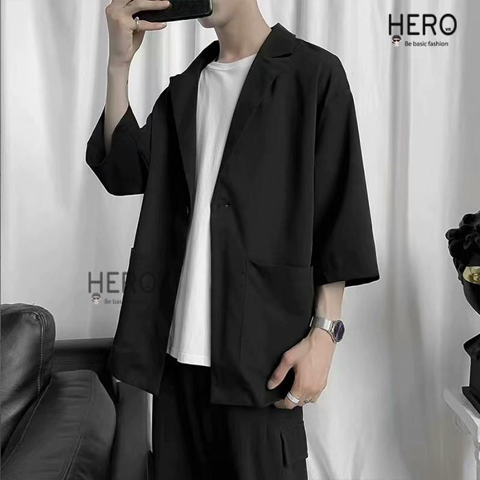 Áo blazer tay lỡ unisex áo vest form rộng nam hè thu phong cách Hàn Quốc-BZ05