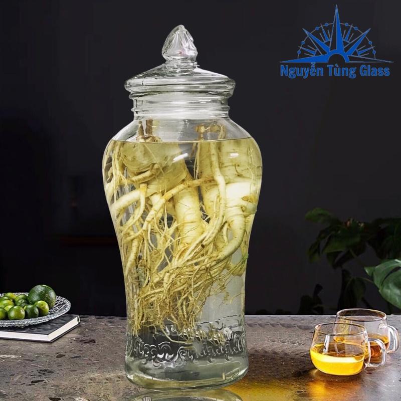 Bình Ngâm Rượu Sâm hoa văn chân mây Thủy Tinh 6 lít