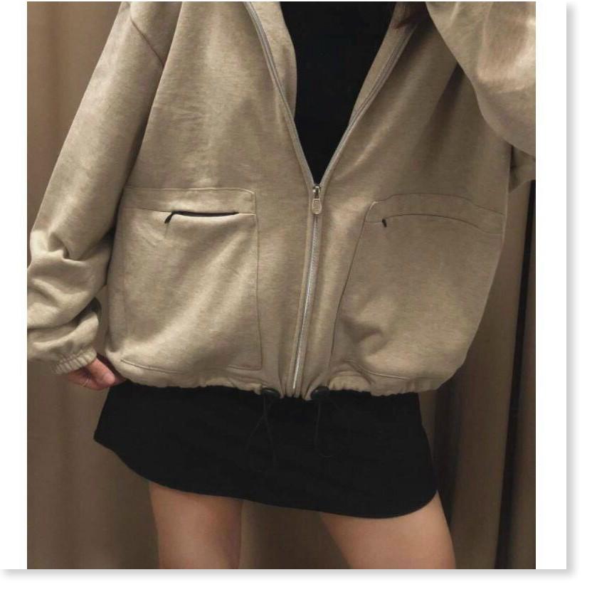 ÁO KHOÁC NỮ CÓ DÂY KÉO VÃI NỈ FORM RỘNG KHÁNH AN FASHION