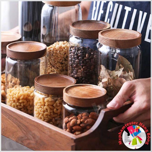 Lọ thủy tinh nắp gỗ tre sang chảnh