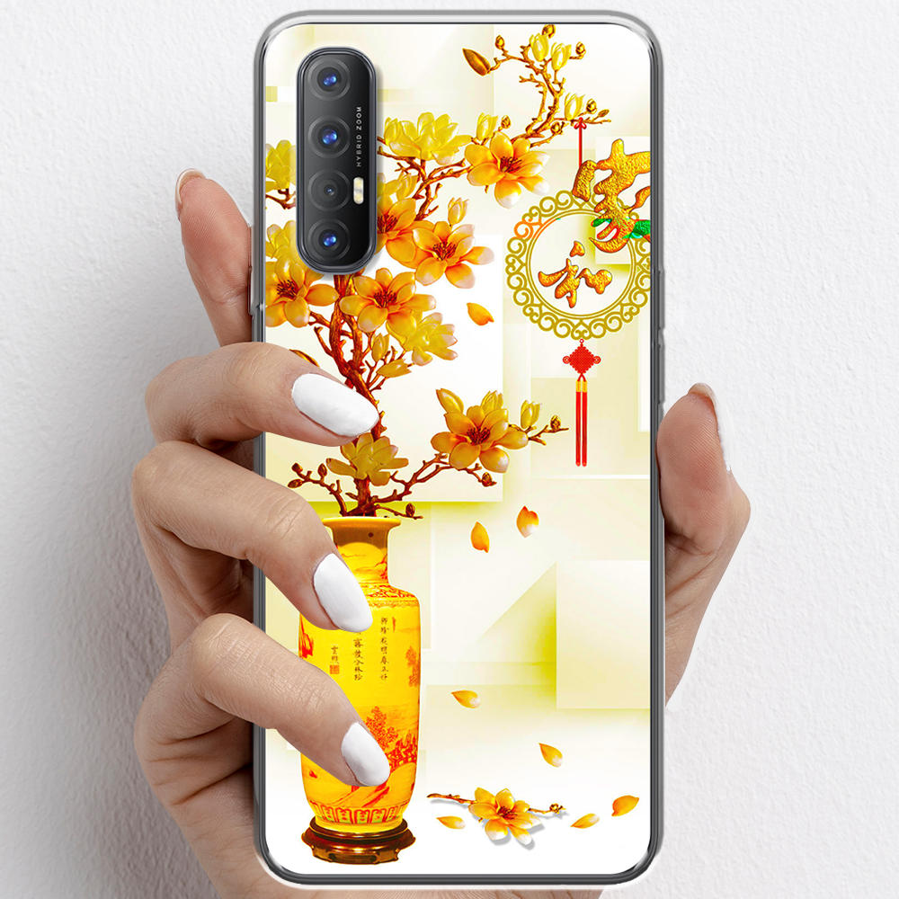 Ốp lưng cho Oppo Reno3, Reno3 Pro nhựa TPU mẫu Chậu sứ vàng
