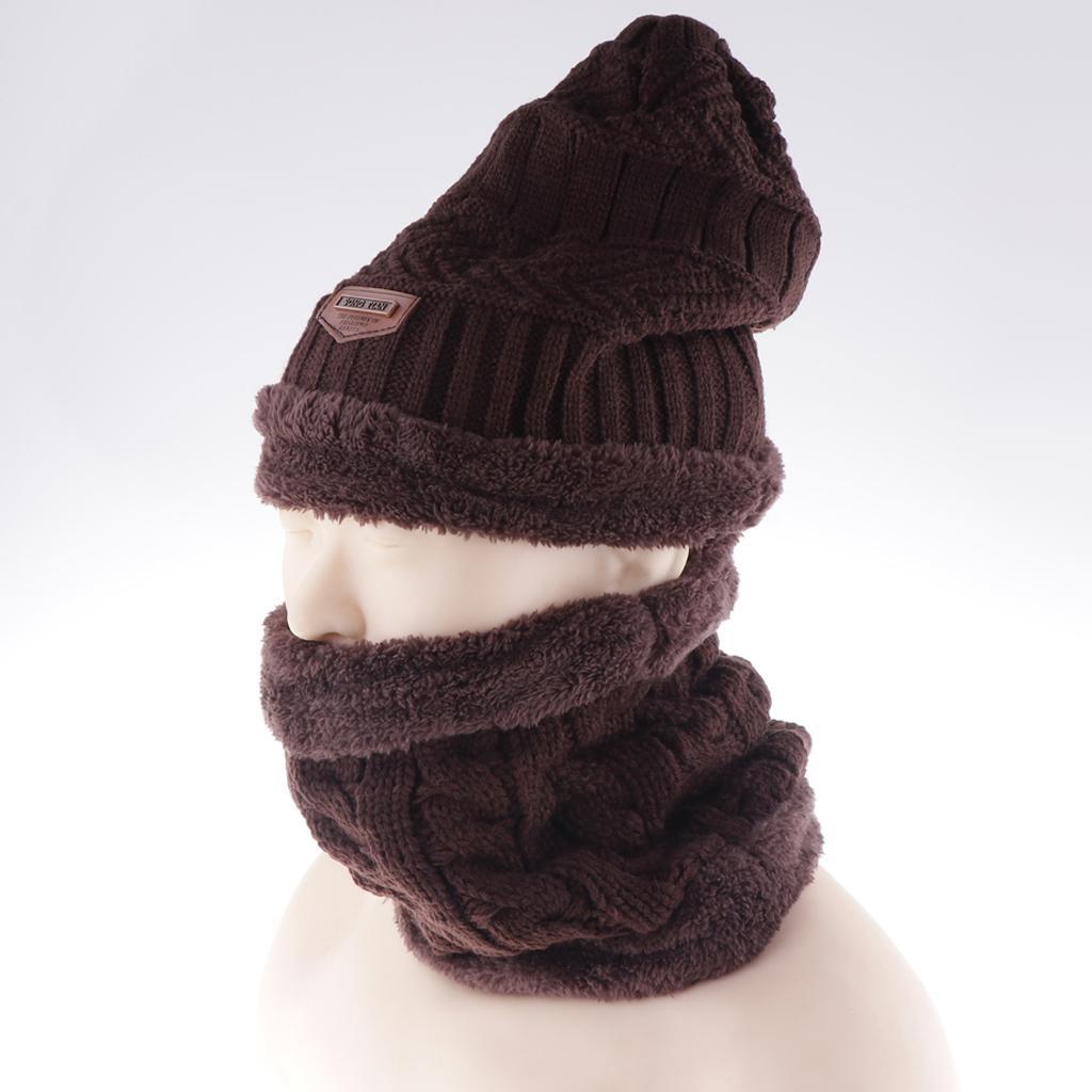 Women Mens Thick Warm Fleece Soft Winter Beanie Hat Scarf Skull Cap Set