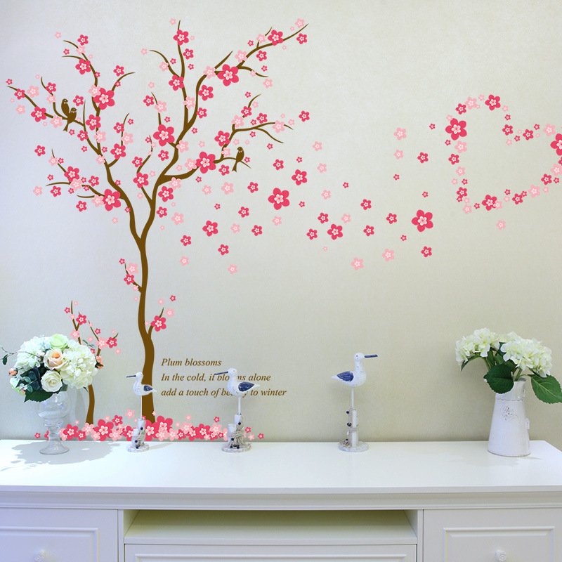 Decal dán tường cây đào hồng dễ thương sang trọng