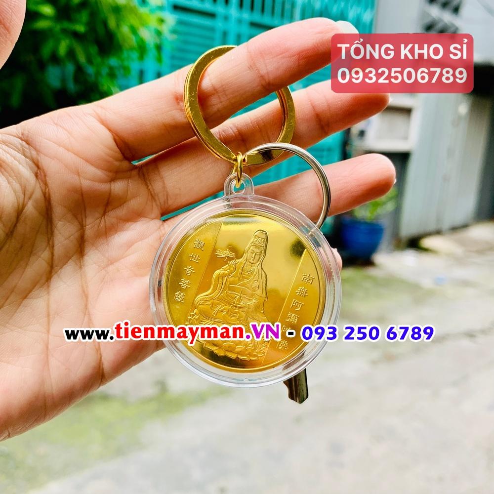 Móc khóa Đồng Xu Quan Âm Bồ Tát Phong Thuỷ May Mắn