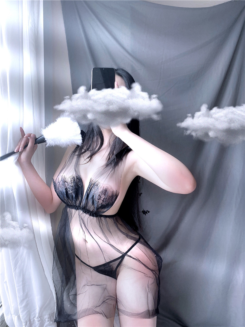 Đồ ngủ sexy váy ngủ ren hai dây xuyên thấu họa tiết kèm quần chip gợi cảm