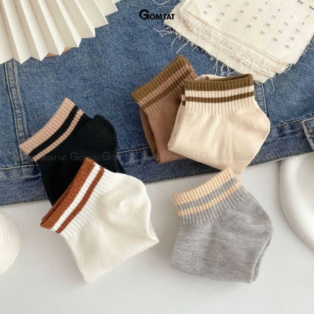 Set 5 đôi tất vớ nữ cổ ngắn GOMTAT, chất liệu cotton mềm mịn thoáng mát, êm chân - CB095