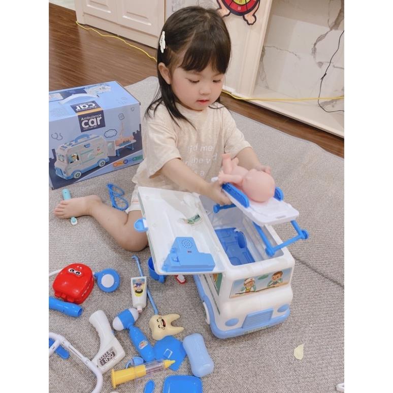Nubie Đồ Chơi Bác Sĩ 30pcs Xe Cứu Thương Có Đèn, Nhạc Cho Bé Nhập Vai Mô Phỏng Thiết Bị Y Tế, Khám Bệnh-Màu Xanh
