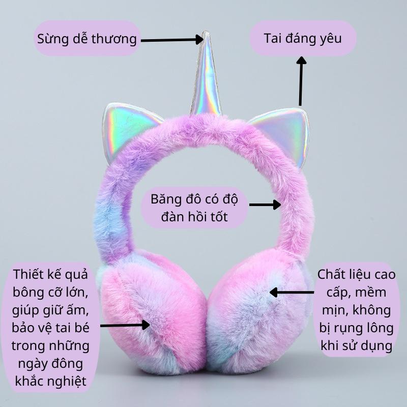 Bịt tai trẻ em, chụp tai giữ ấm cho bé gái Kỳ lân Unicorn Ngựa Pony nhiều màu sắc đáng yêu Xu Xu Kids