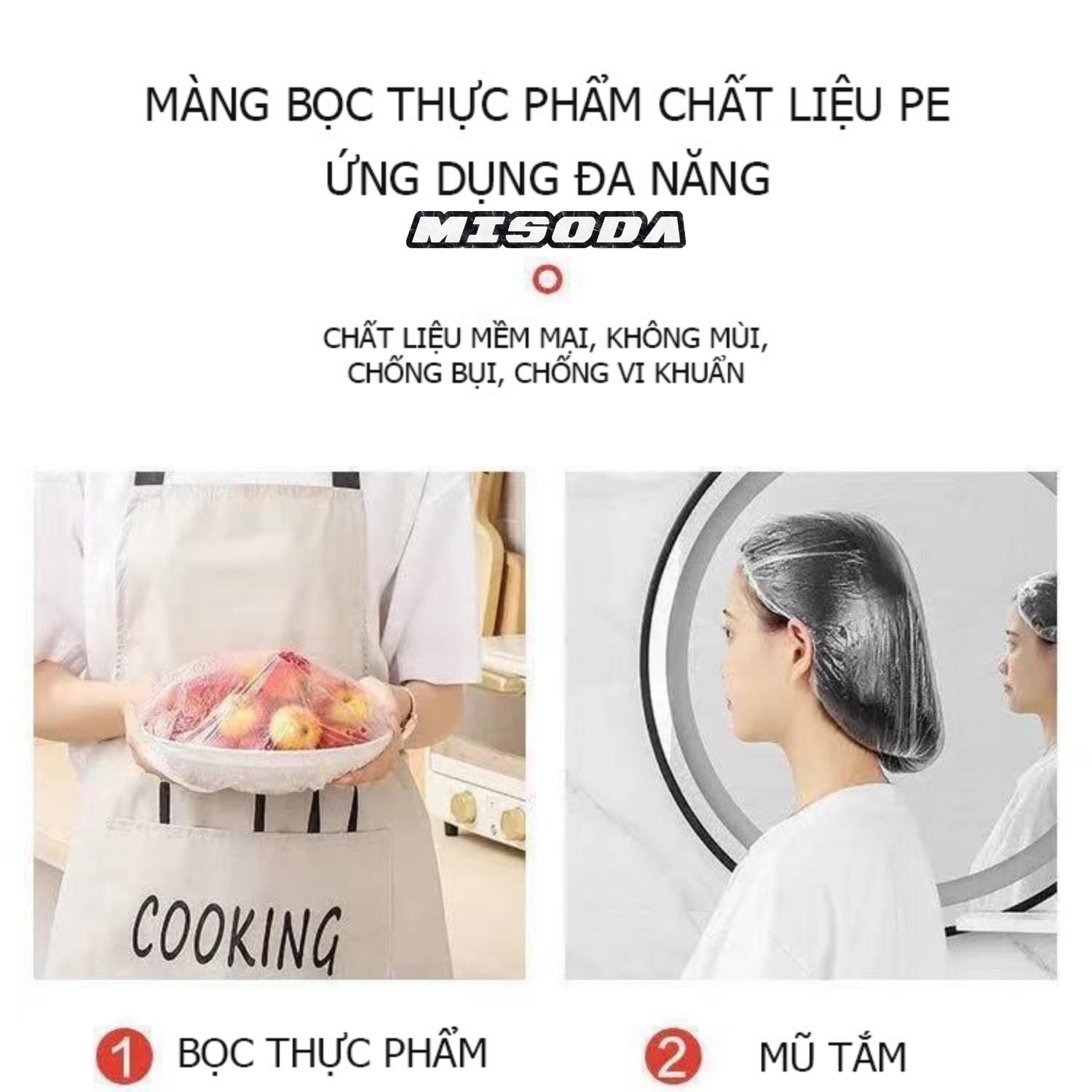 Màng Bọc Thực Phẩm Túi Gấu Misoda, Màng Bọc Thực Phẩm PE Chun Bọc Đồ Ăn Co Giãn Tái Sử Dụng Set 100 Cái