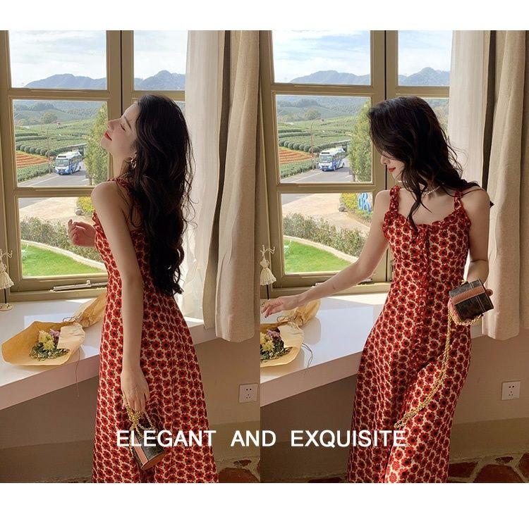 SHUANGYAN Tea Break Dress Pháp Vintage Fairy Dress Nhỏ giảm tuổi Pure Sex Wind Sling Dress Nữ 2023 Summer Dress