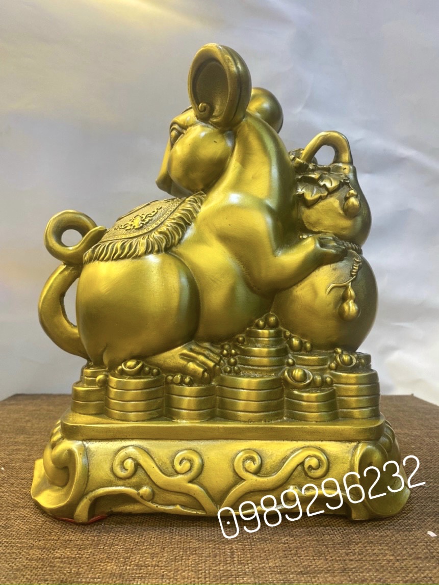 Tượng linh vật con chuột phong thuỷ bằng đồng vàng cao 21cm - Tượng chuột chiêu tài lộc