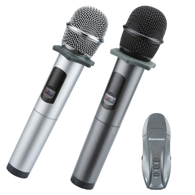 Micro Karaoke không dây Excelvan K18U, 02 mic, UHF (Xám, Đen) - Hàng Chính Hãng