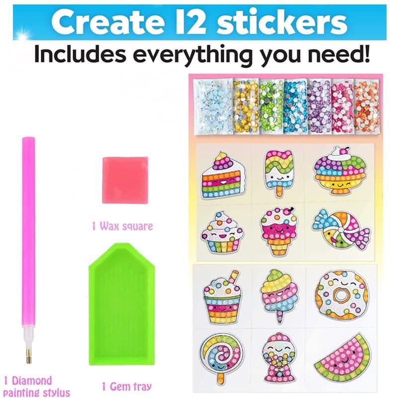 Set 12 Sticker Tranh Đính Đá Nhân Vật Hoạt Hình Cho Bé Kèm Sẵn Đá Và Keo Bút